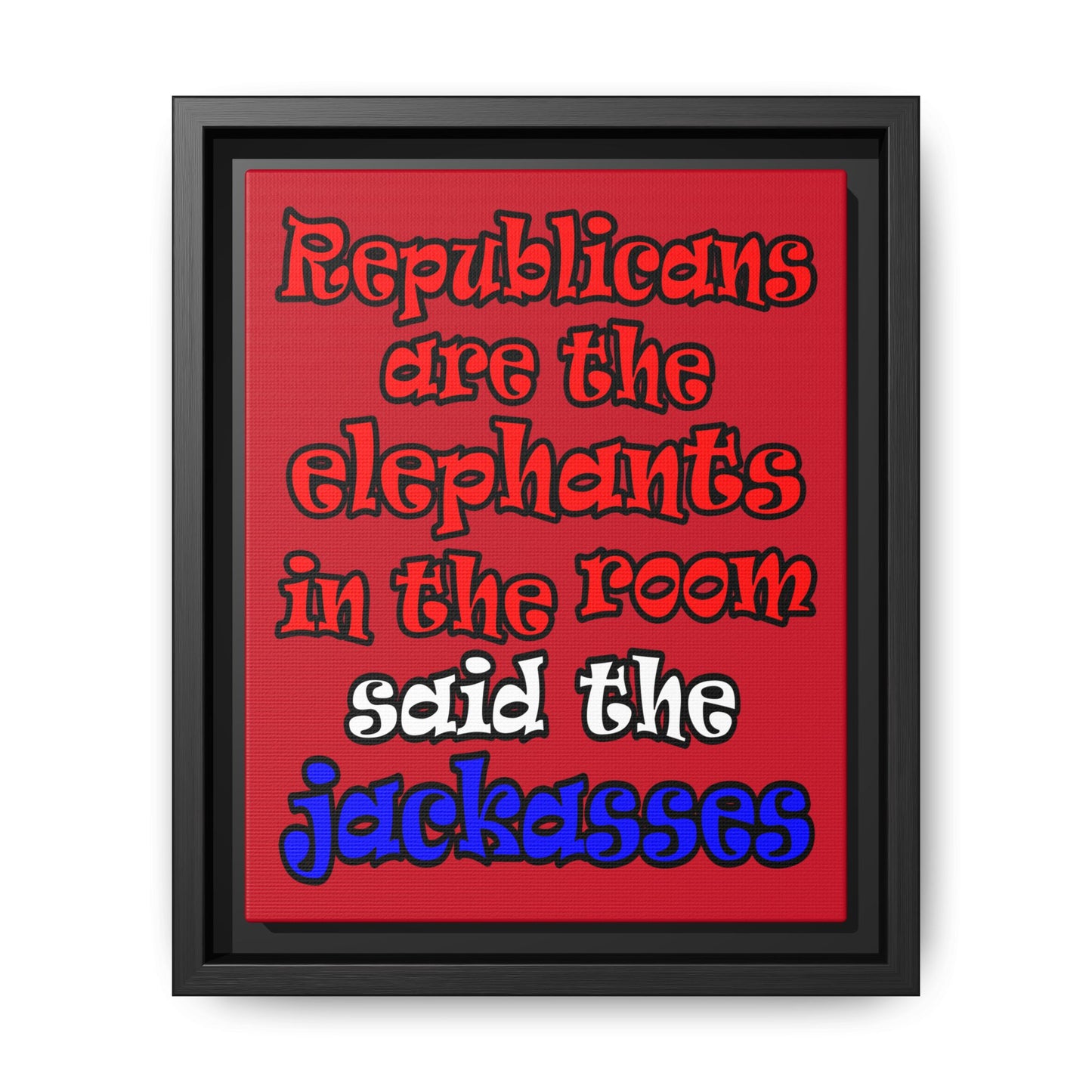 donkeys and elephants - framed canvas art (dark red)