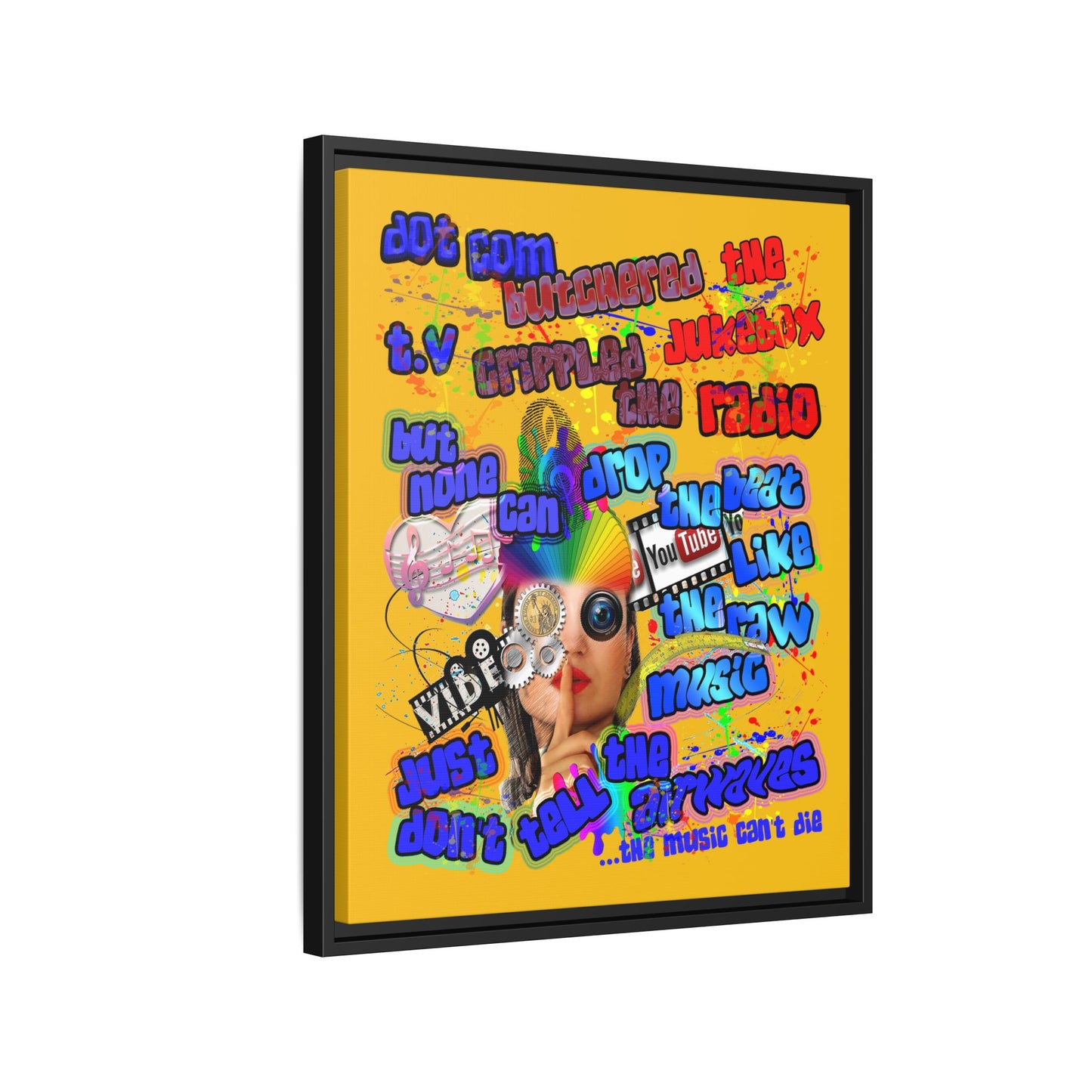 drop the beat - framed canvas art (yellow)