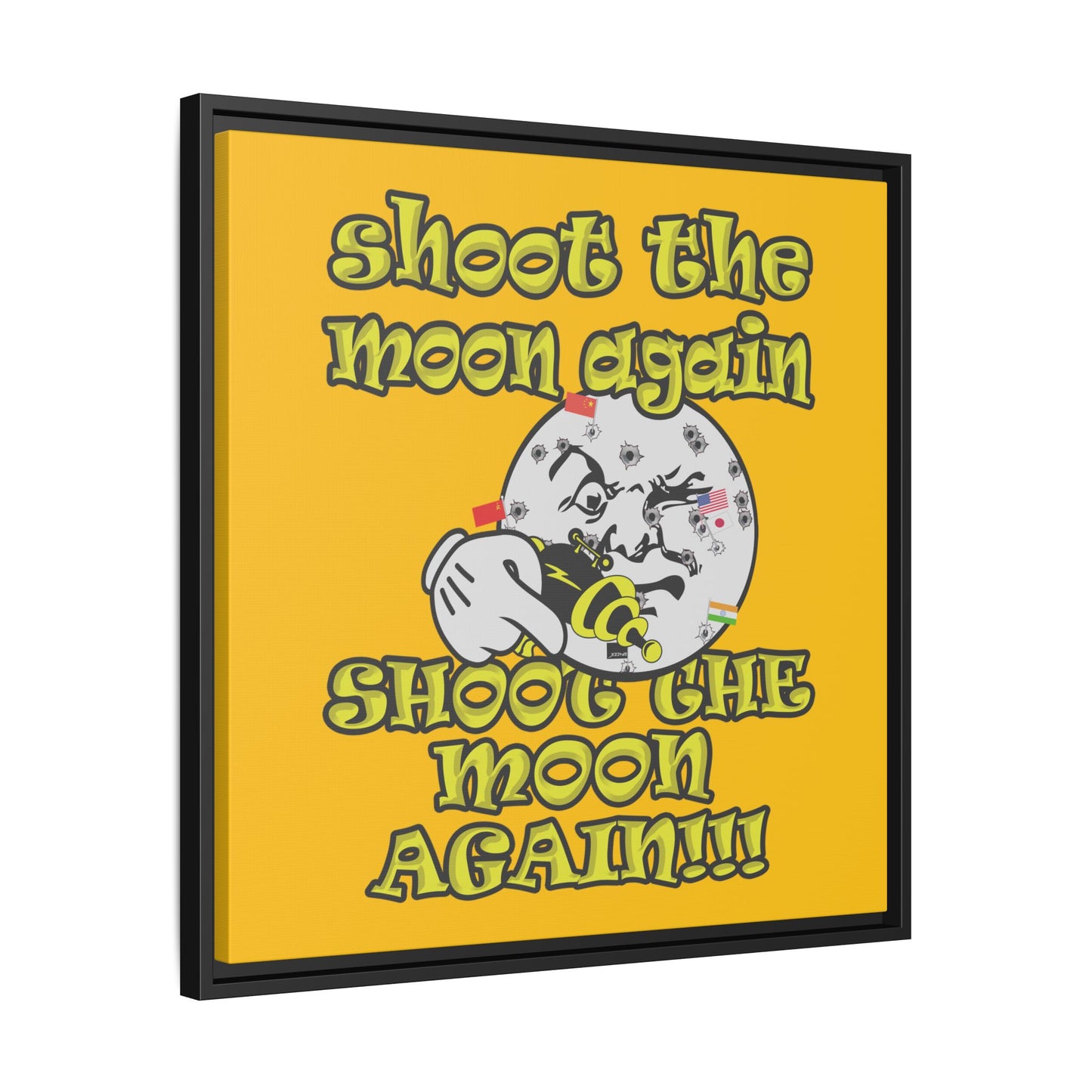shoot the moon again - framed canvas art (yellow)
