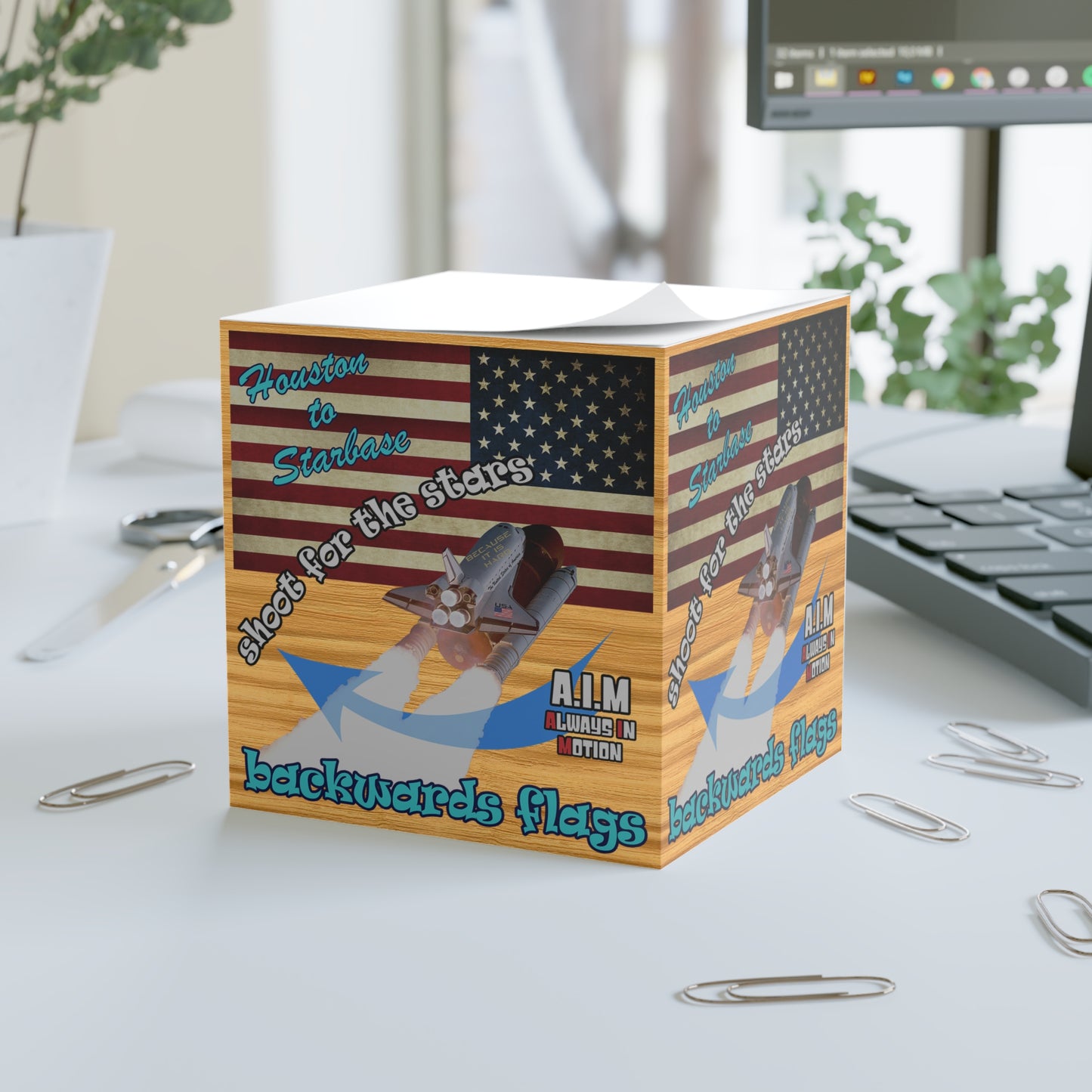 shoot for the stars - note cube (butterscotch wood finish)