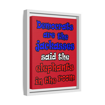donkeys and elephants - framed canvas art (dark red)