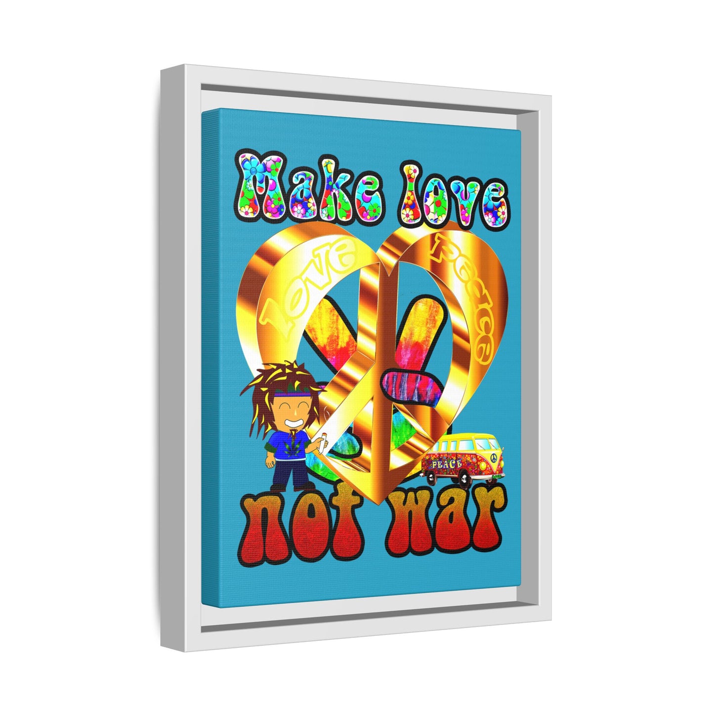 love peace - framed canvas art (turquoise)