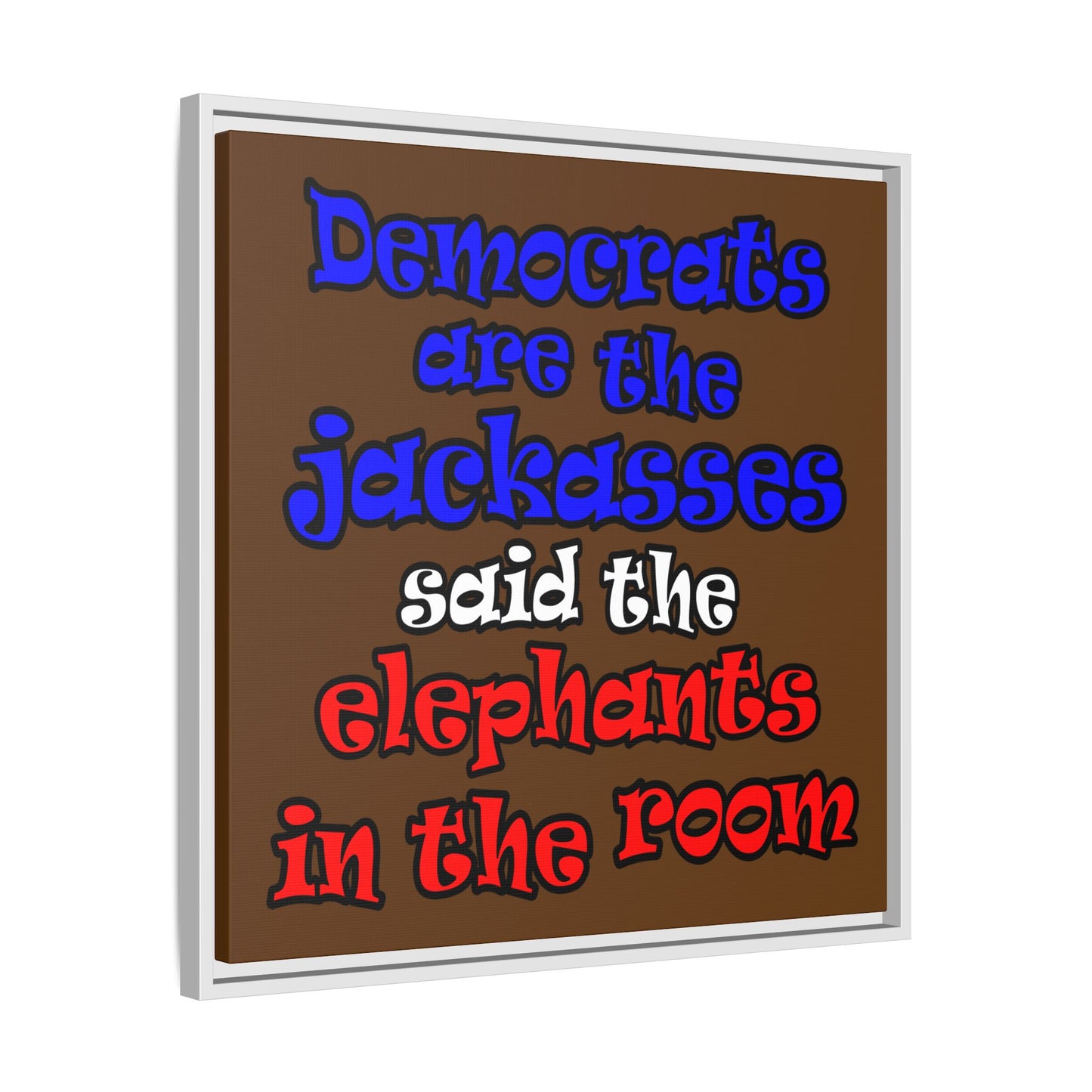 donkeys and elephants - framed canvas art (brown)