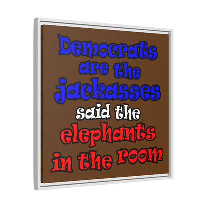 donkeys and elephants - framed canvas art (brown)