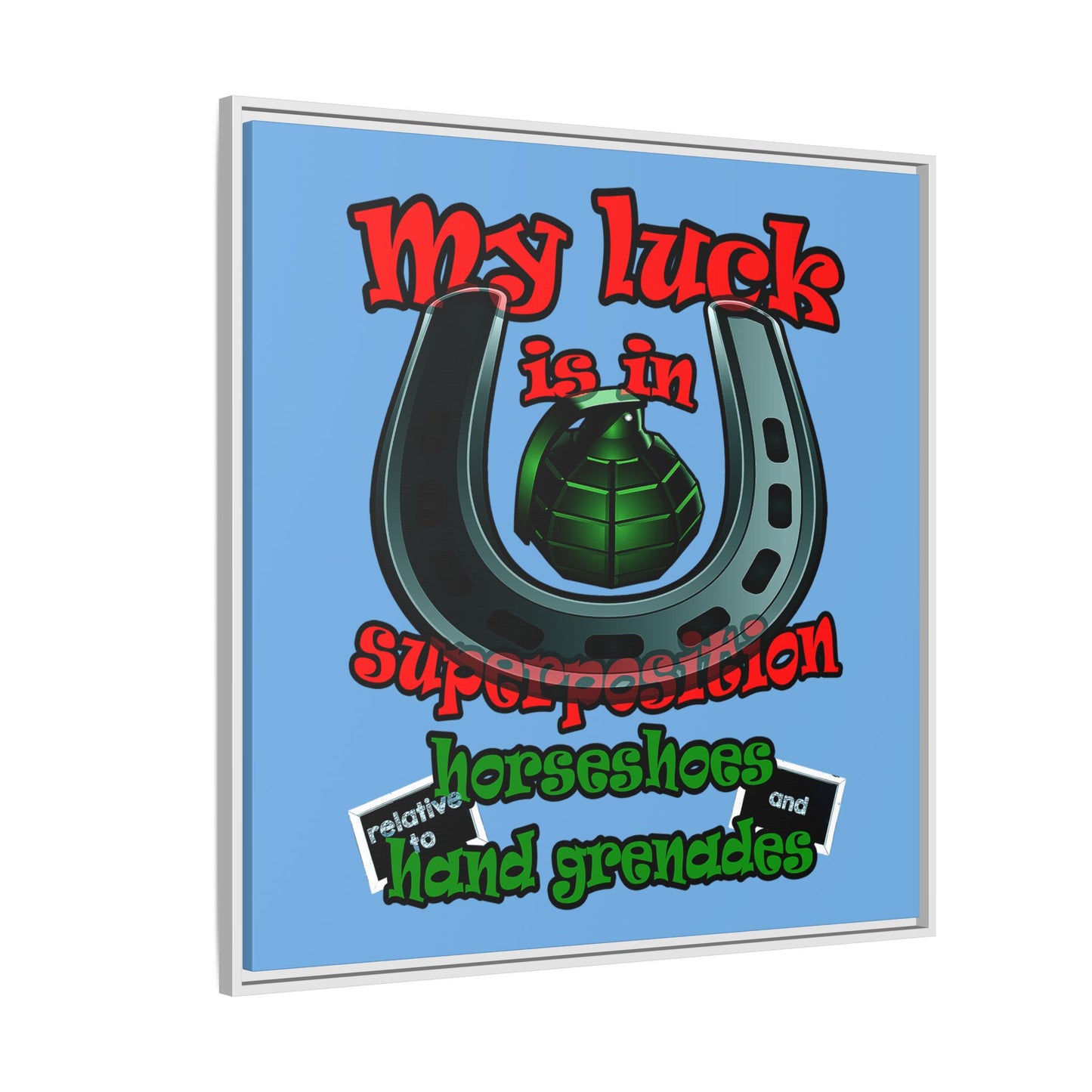 my luck - framed canvas art (light blue)