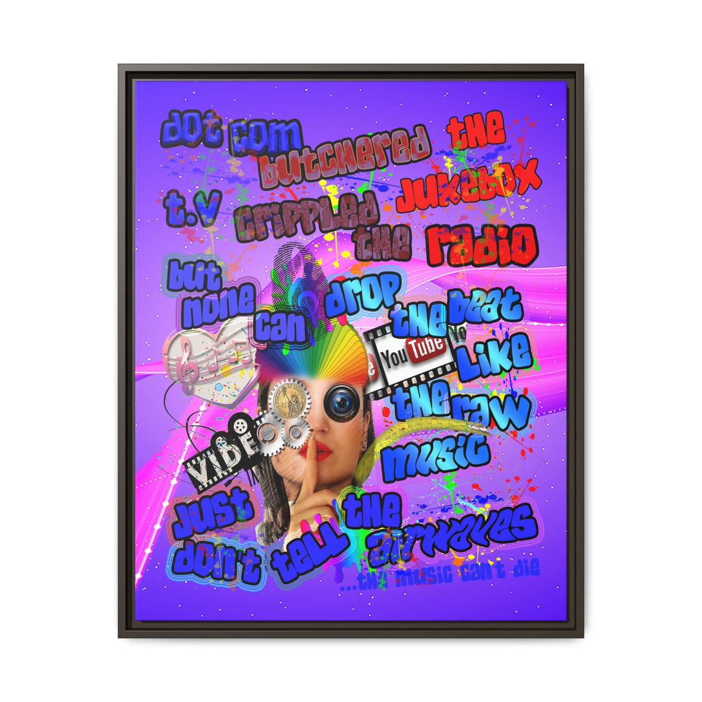 drop the beat - framed canvas art (purple-pink wave)