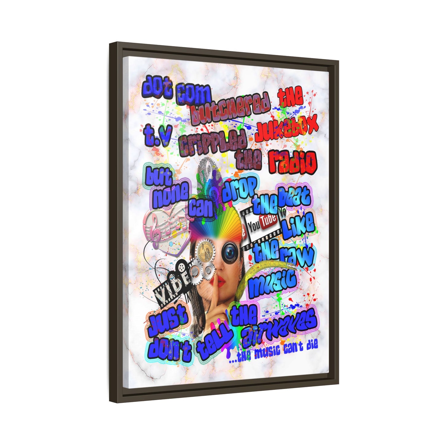 drop the beat - framed canvas art (white marble)