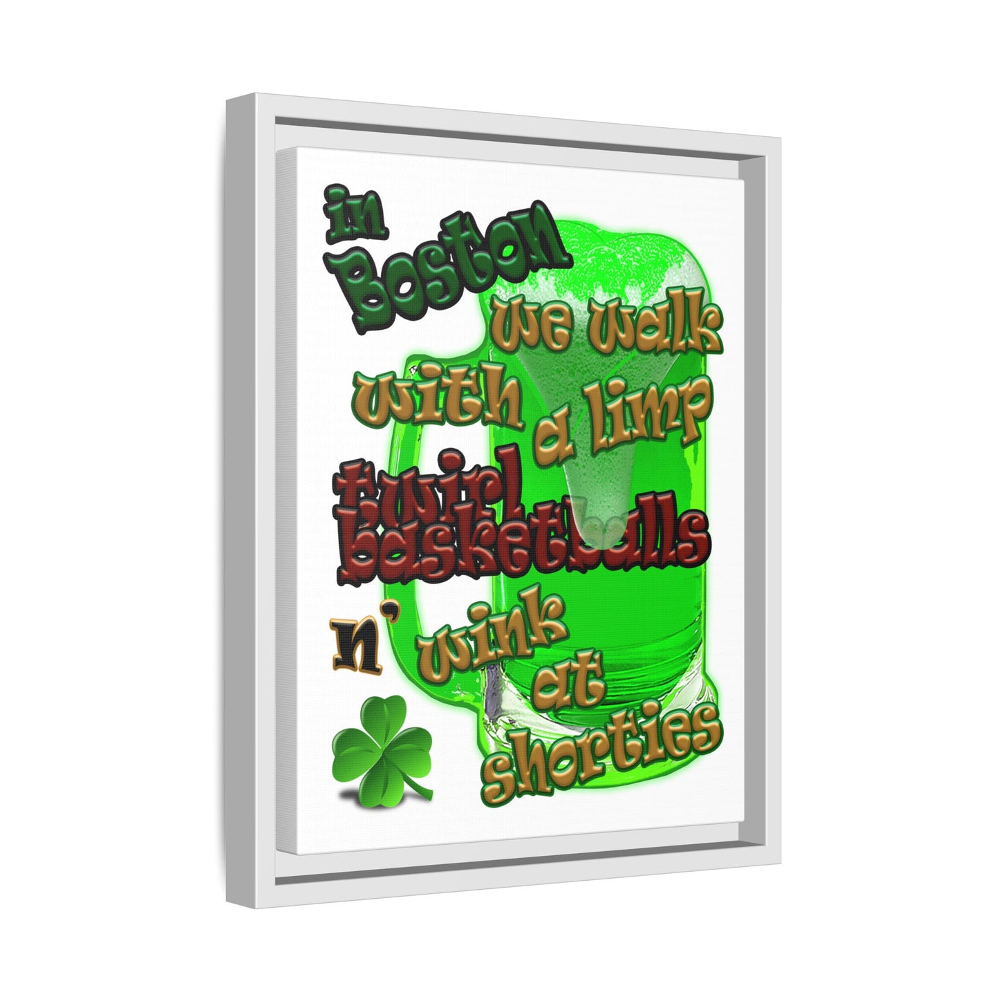 celtics logo - framed canvas art (white)