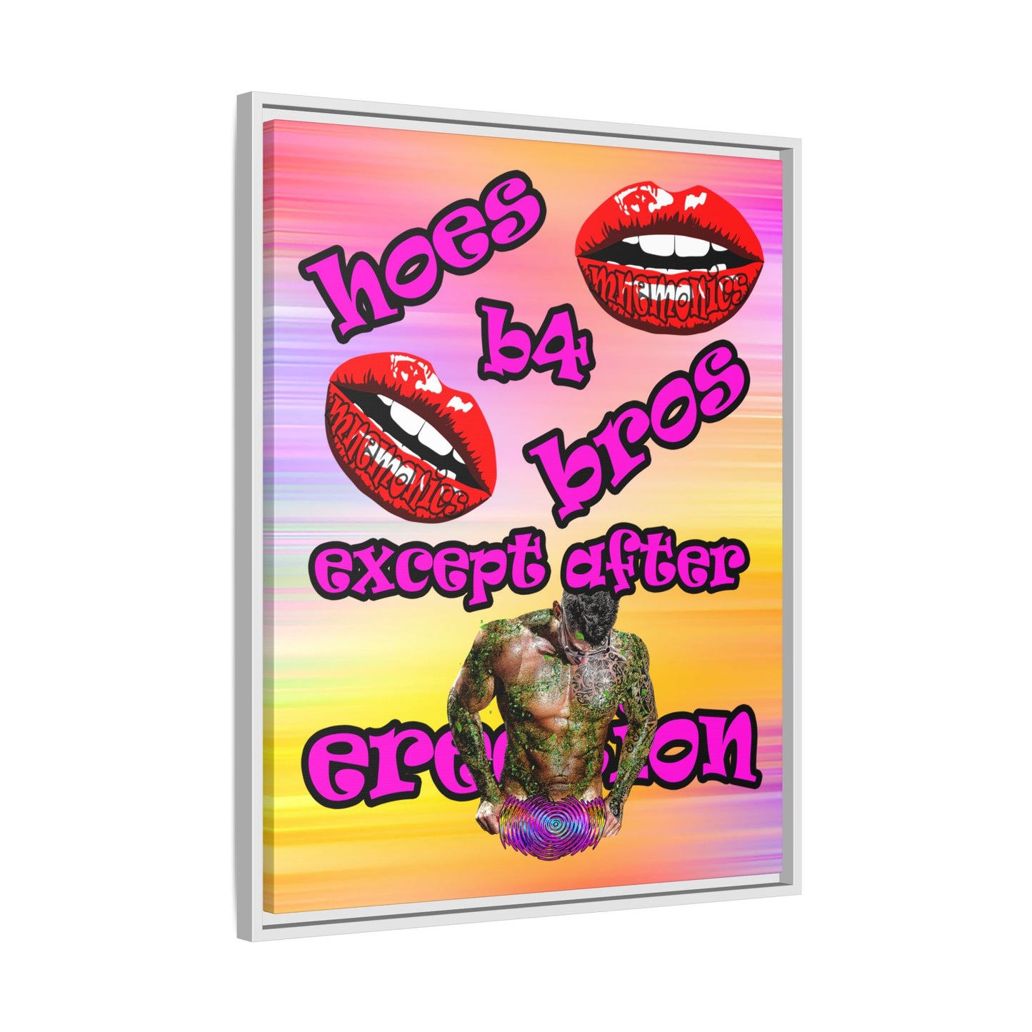 hoes b4 bros - framed canvas art (color blur)