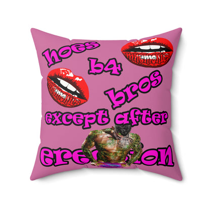hoes b4 bros - Faux Suede Square Pillow - (light pink)