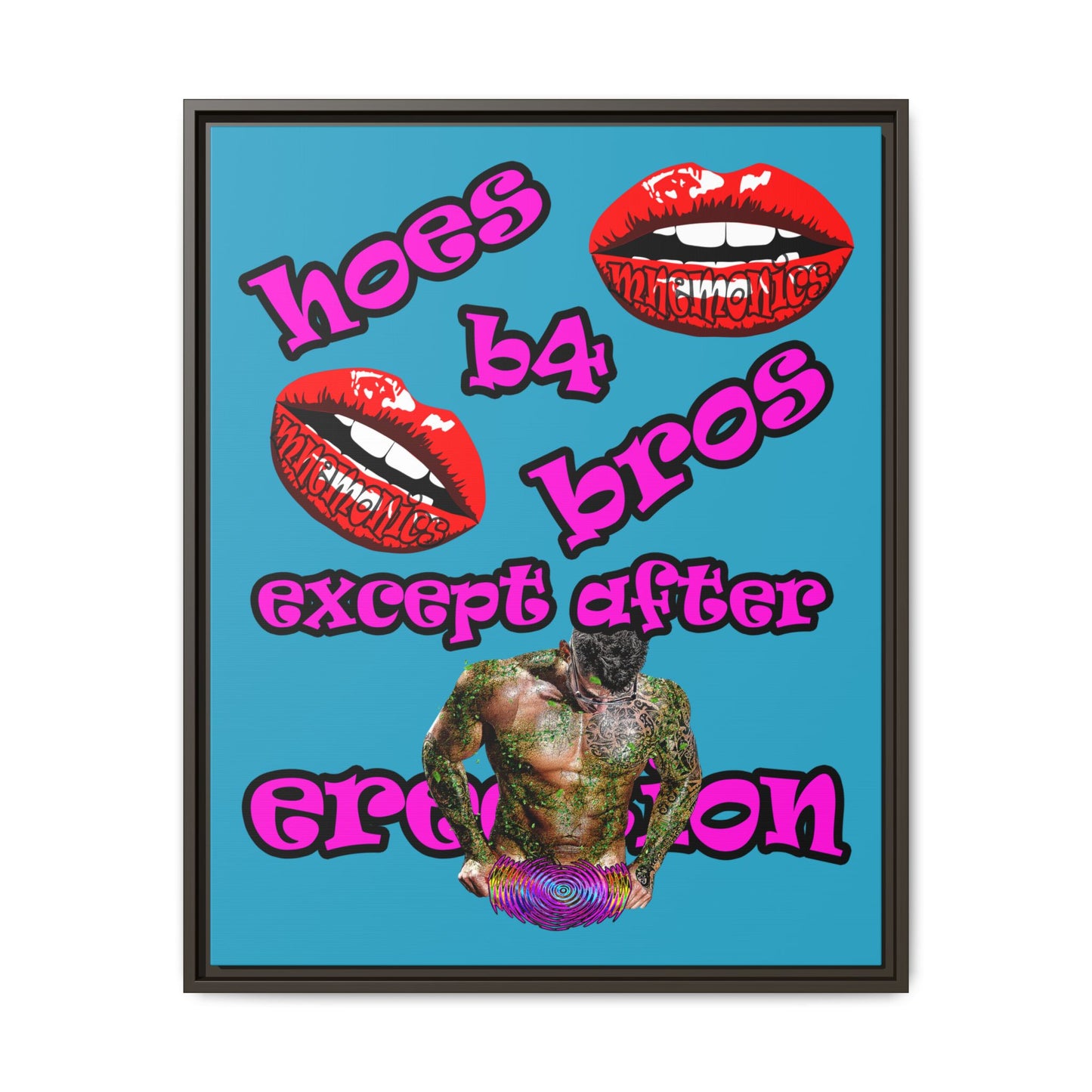 hoes b4 bros - framed canvas art (turquoise)