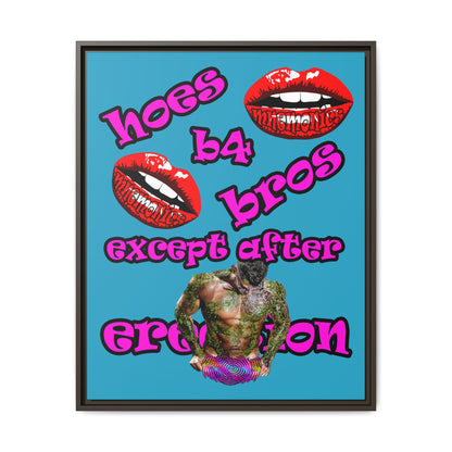 hoes b4 bros - framed canvas art (turquoise)
