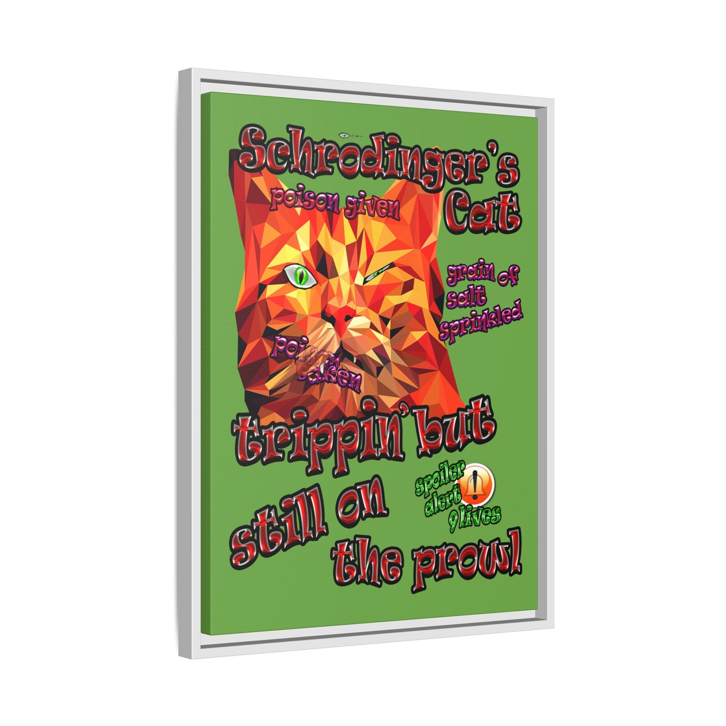 schrodinger's cat - framed canvas art (green)