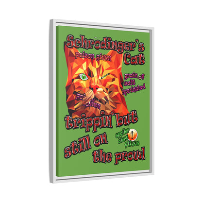 schrodinger's cat - framed canvas art (green)