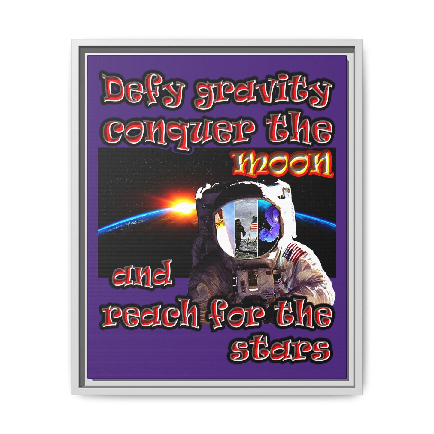 defy conquer reach - framed canvas art (purple)