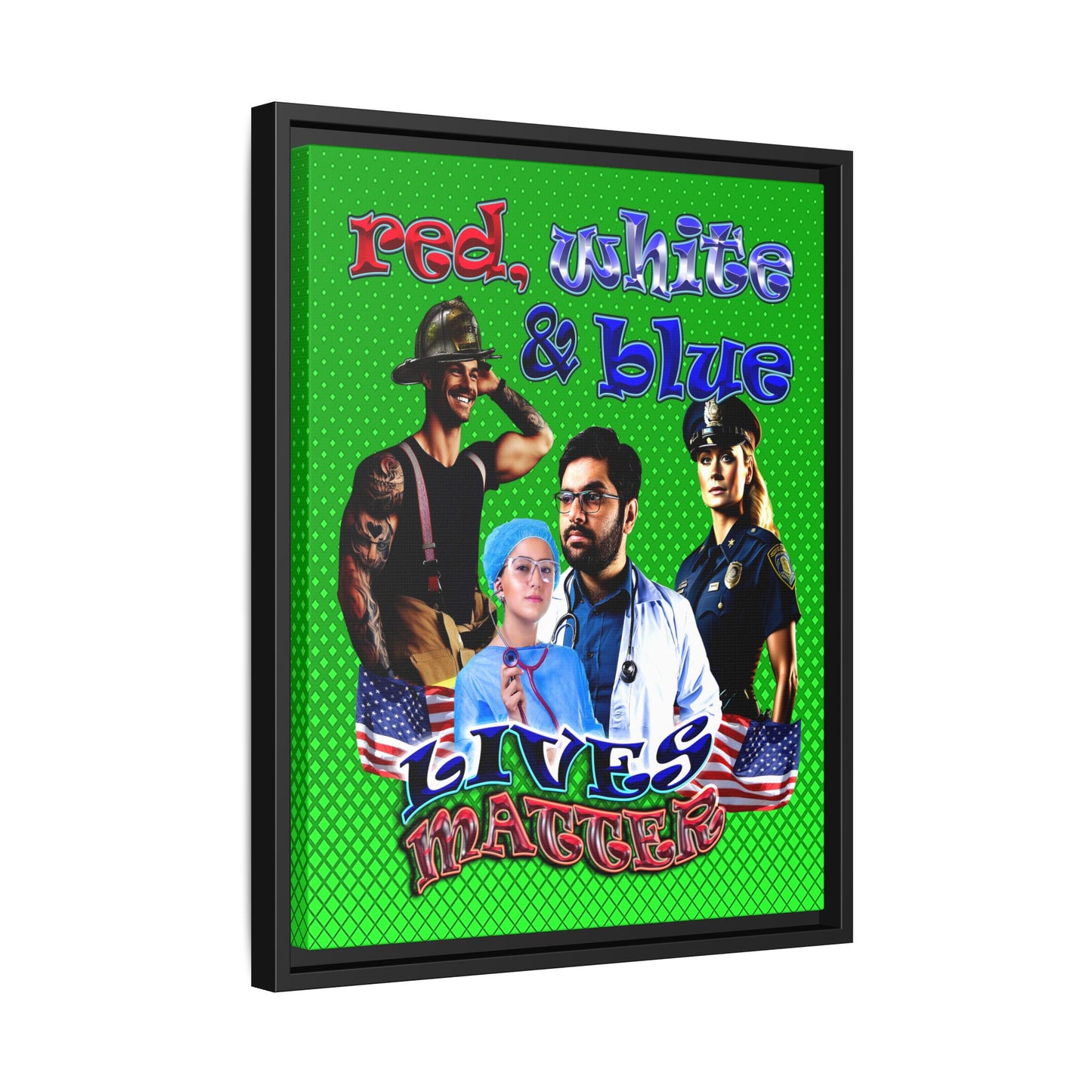 rw&b lives matter - framed canvas art (logo green)