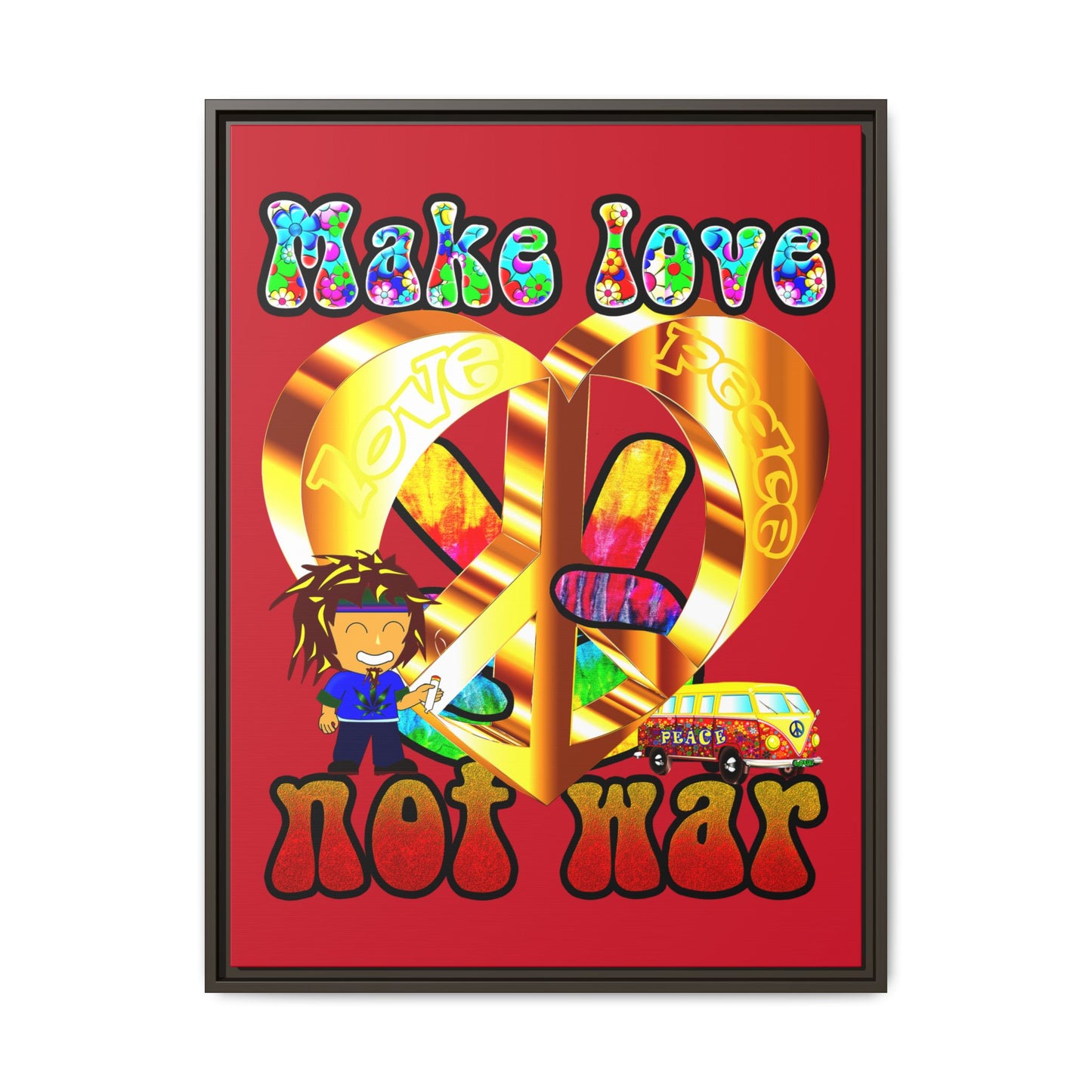 love peace - framed canvas art (dark red)