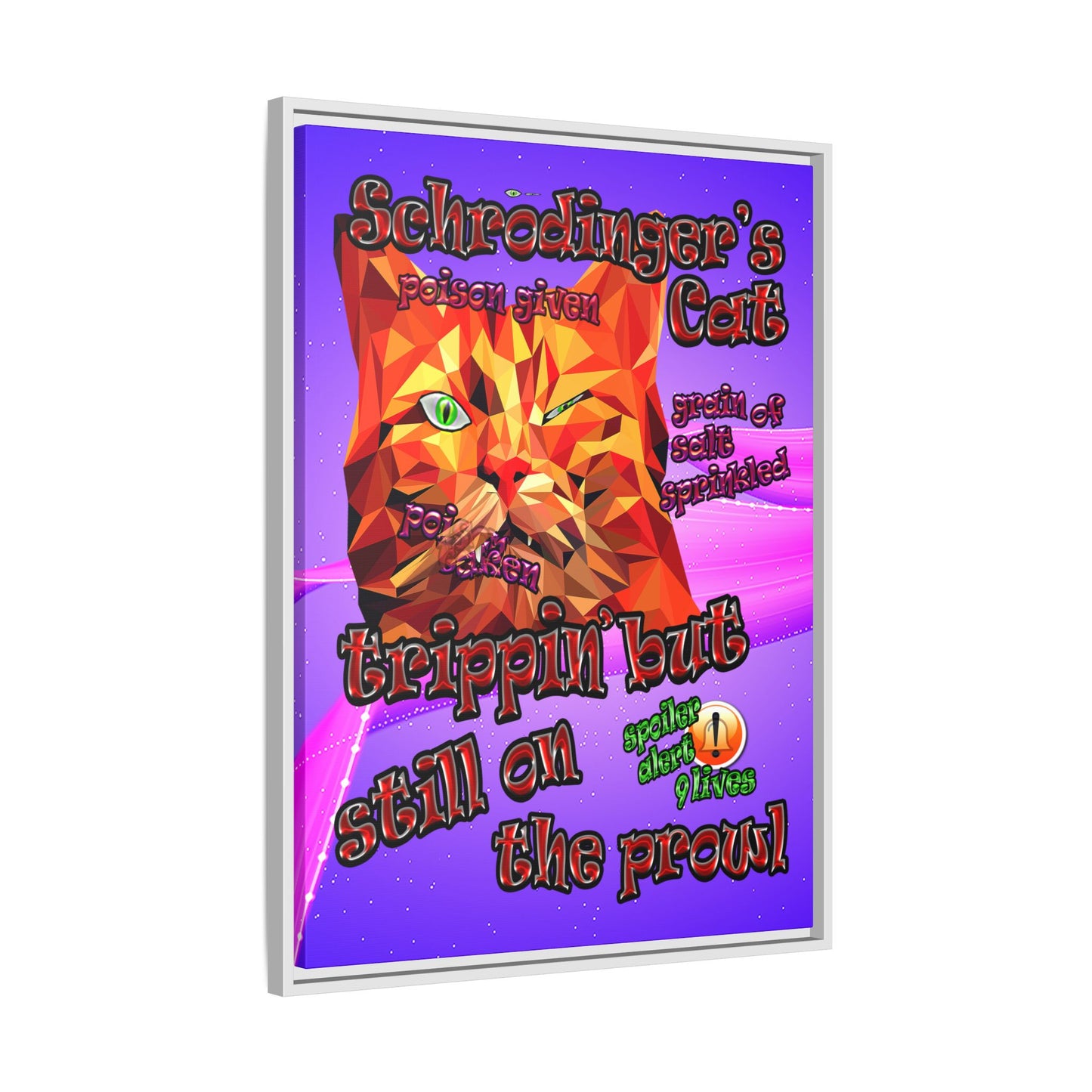 schrodinger's cat - framed canvas art (purple-pink wave)