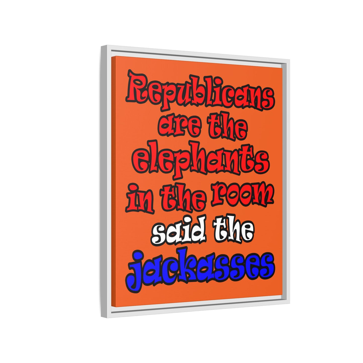 donkeys and elephants - framed canvas art (orange)