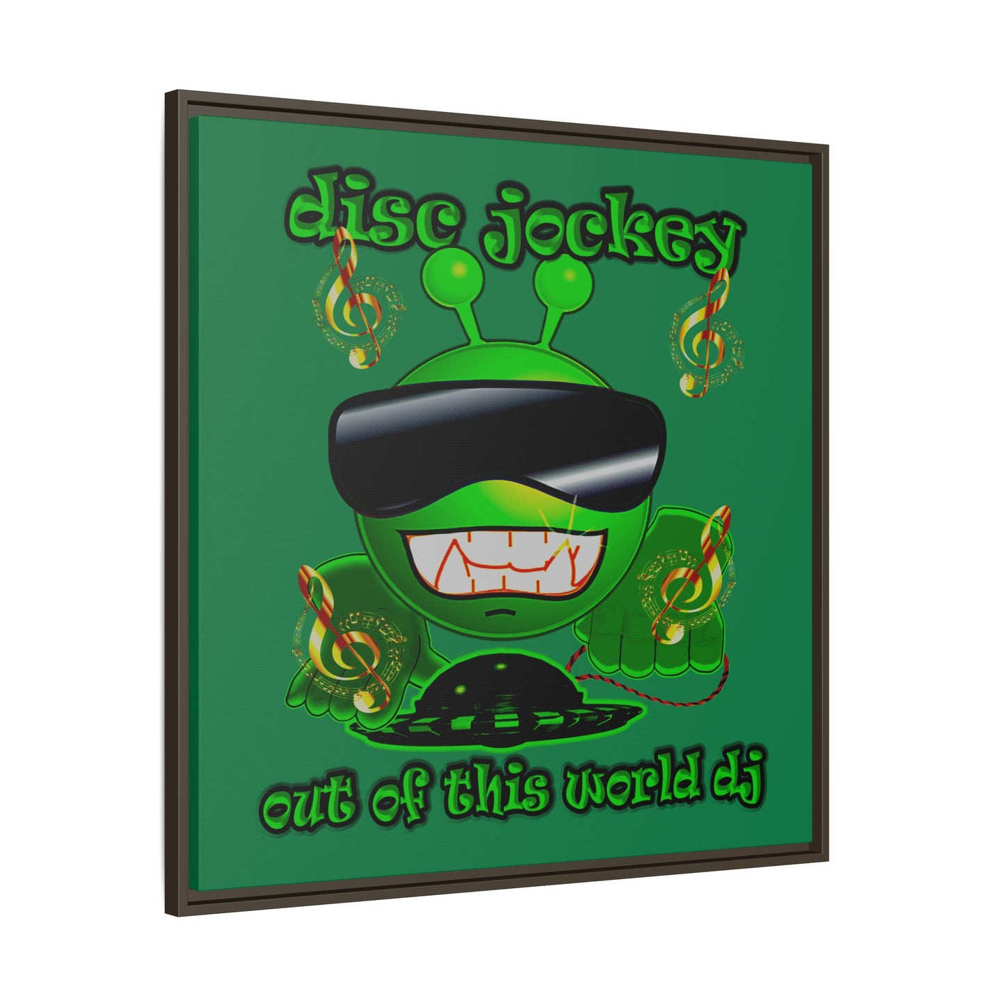 disc jockey - framed canvas art (dark green)