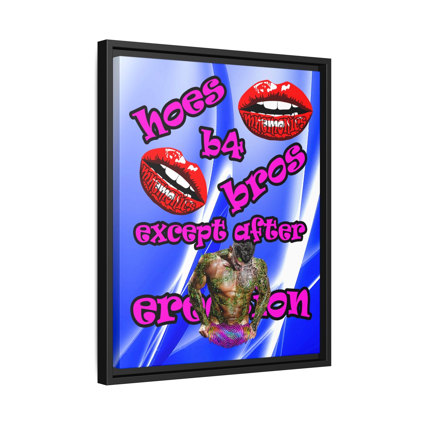 hoes b4 bros - framed canvas art (blue-white wave)