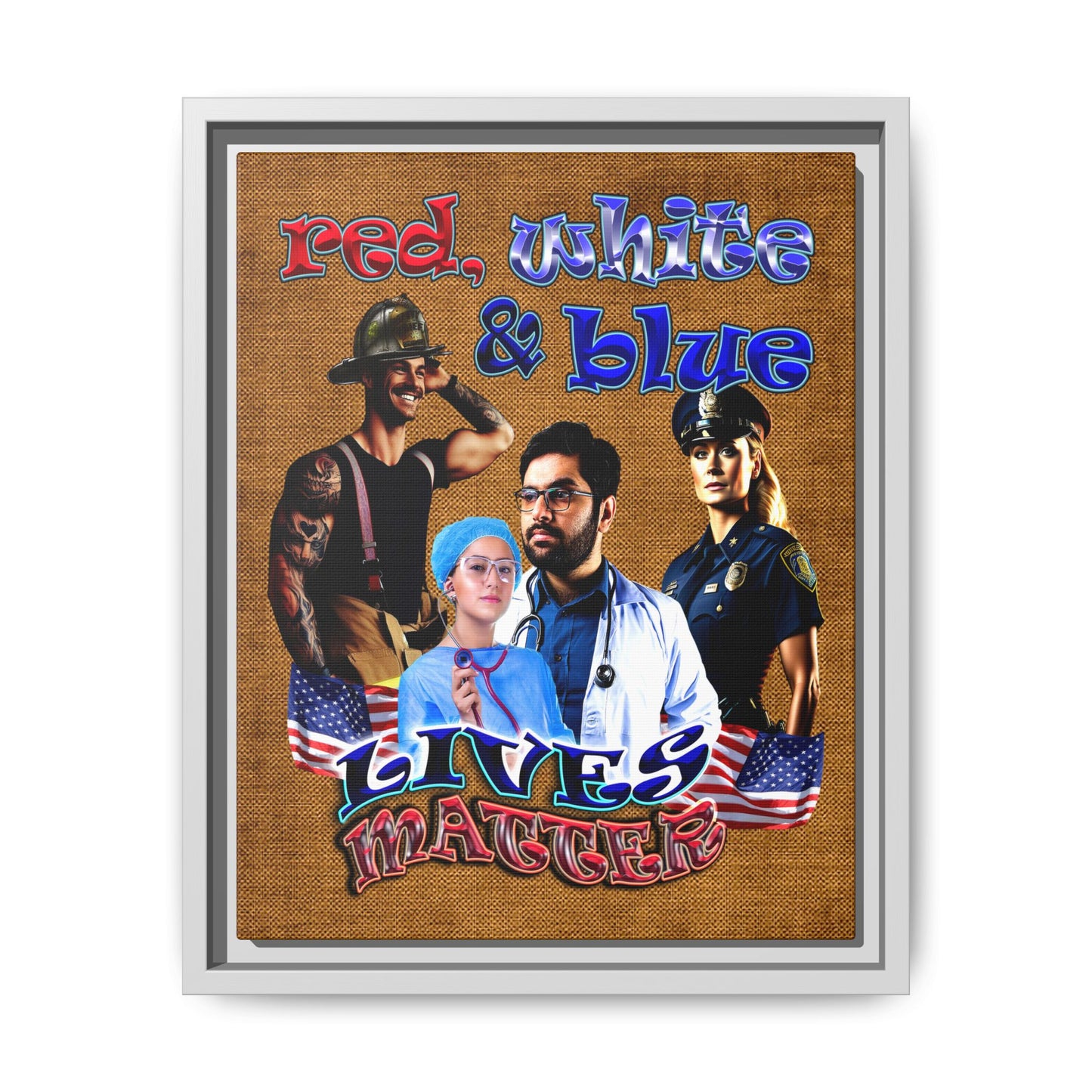 rw&b lives matter - framed canvas art (brown papyrus)