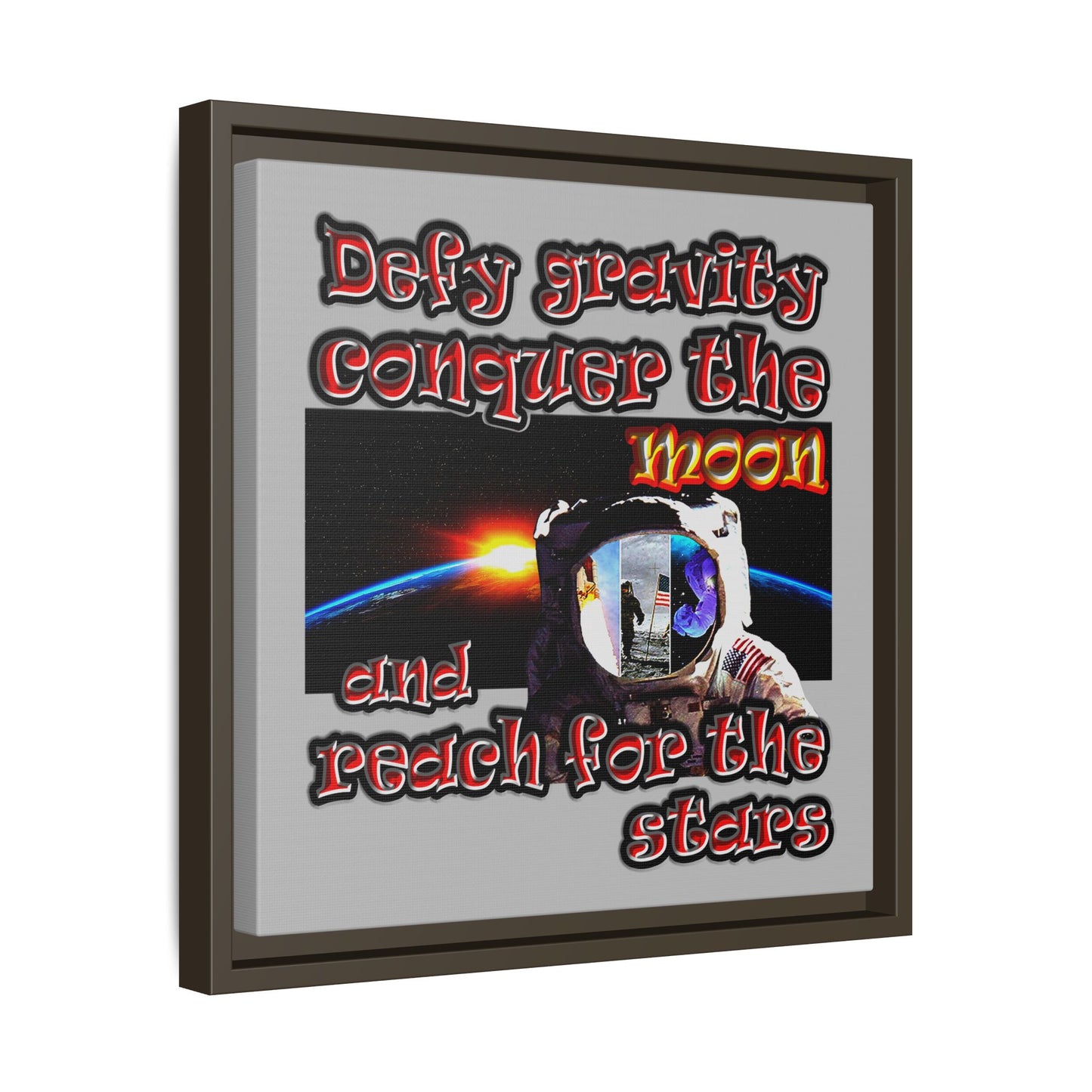 defy conquer reach - framed canvas art (light grey)