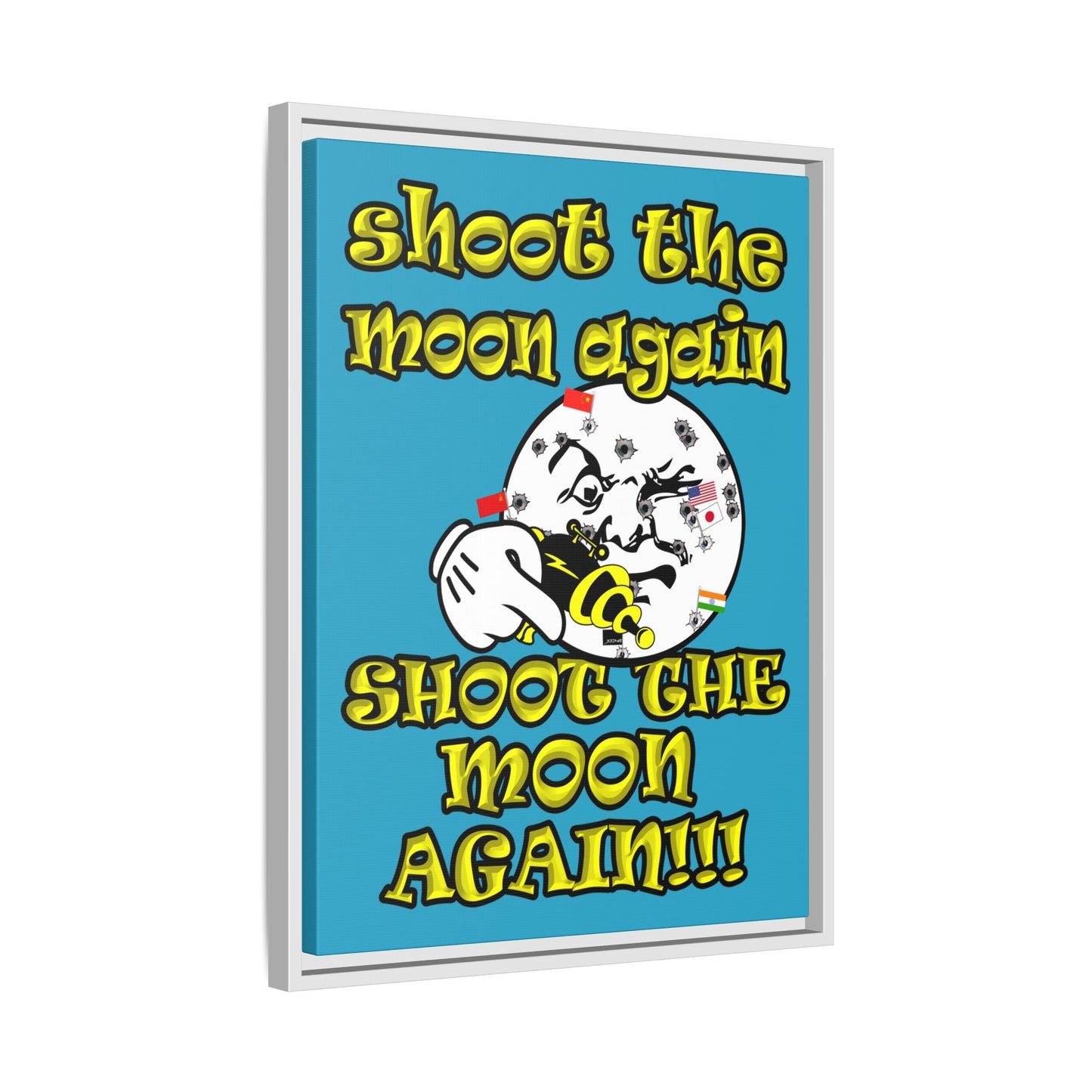 shoot the moon again - framed canvas art (turquoise)