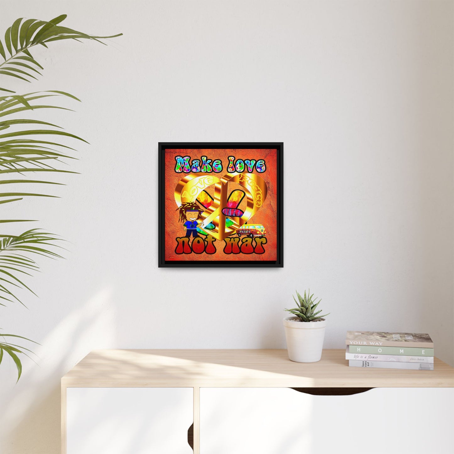 love peace - framed canvas art (burnt orange)