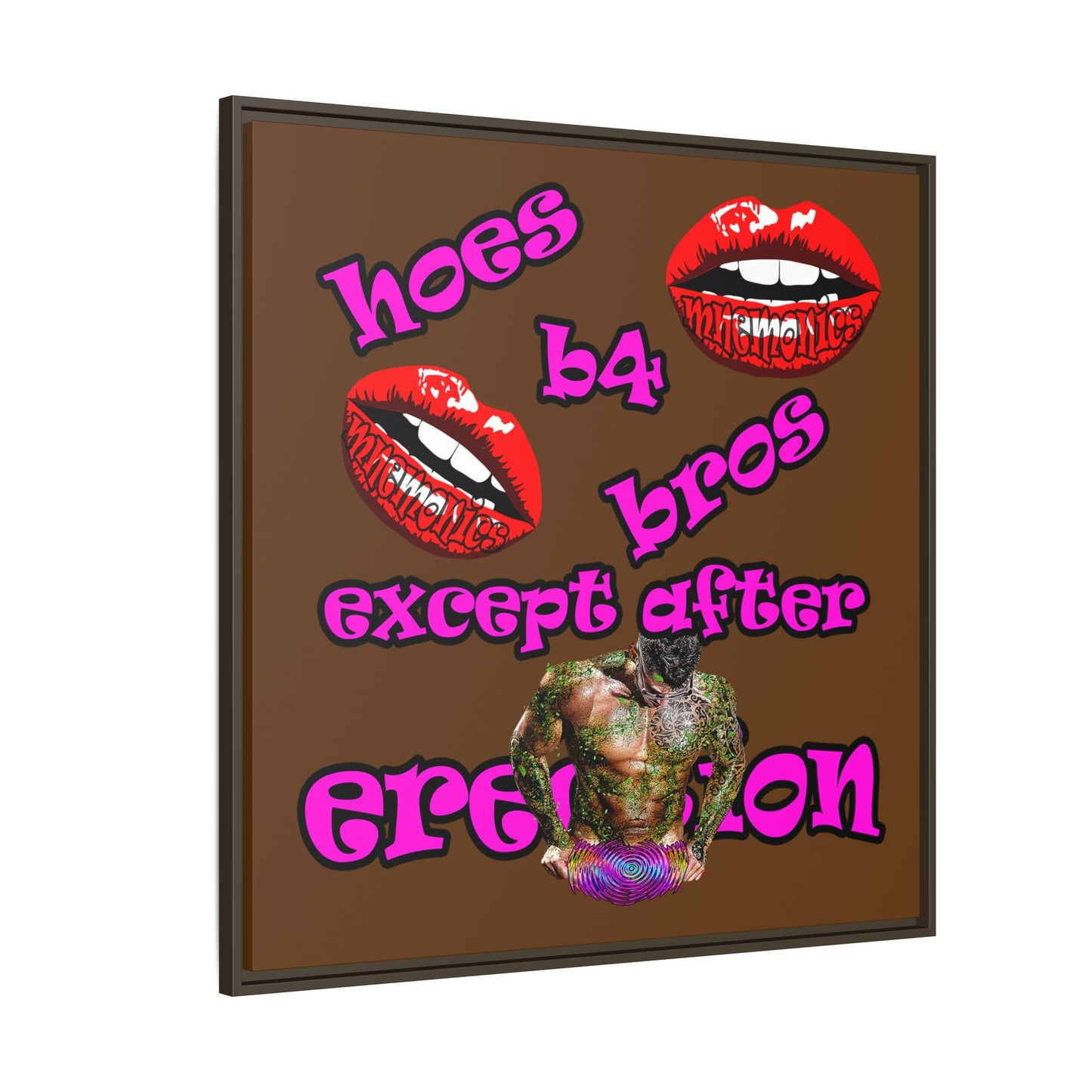 hoes b4 bros - framed canvas art (brown)