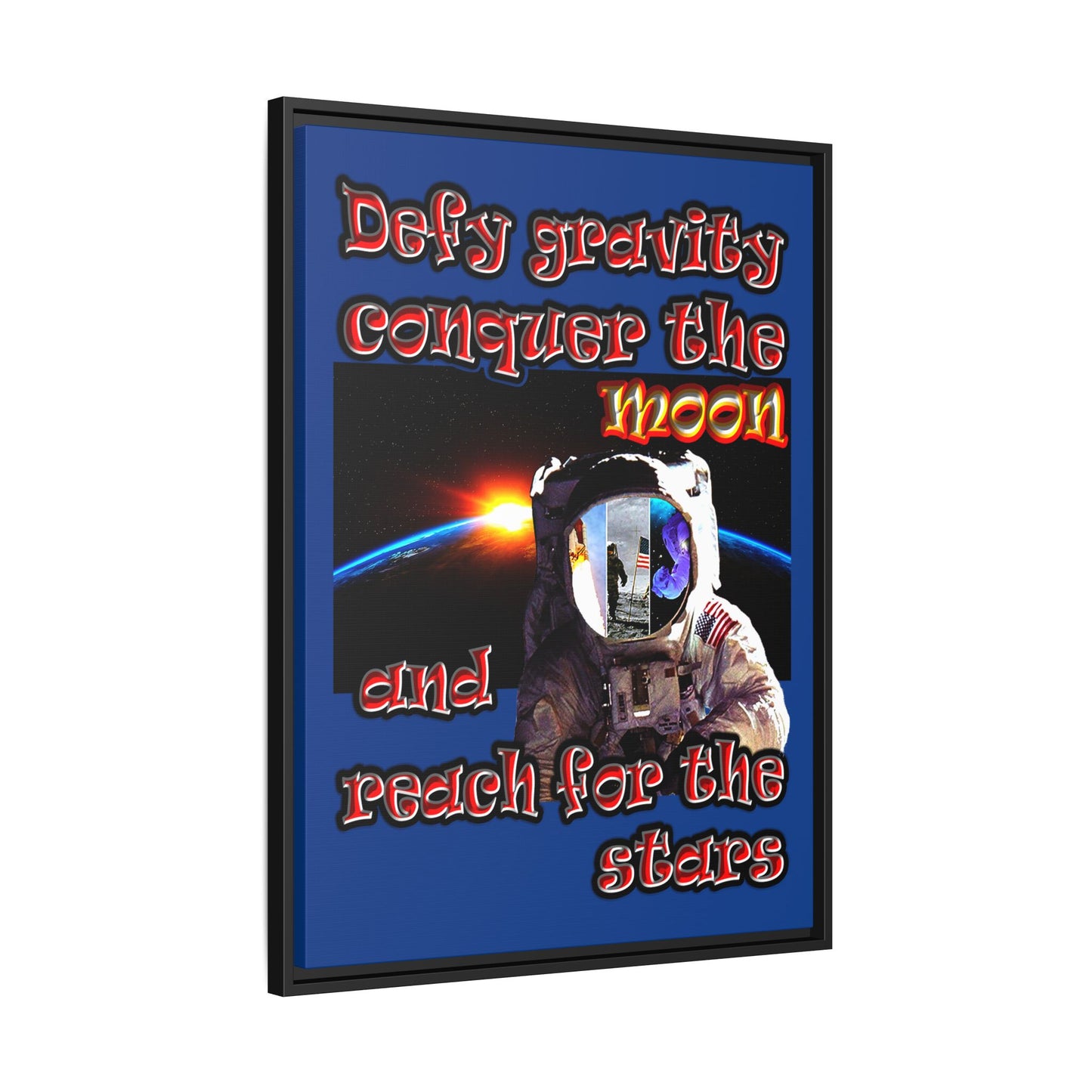 defy conquer reach - framed canvas art (dark blue)