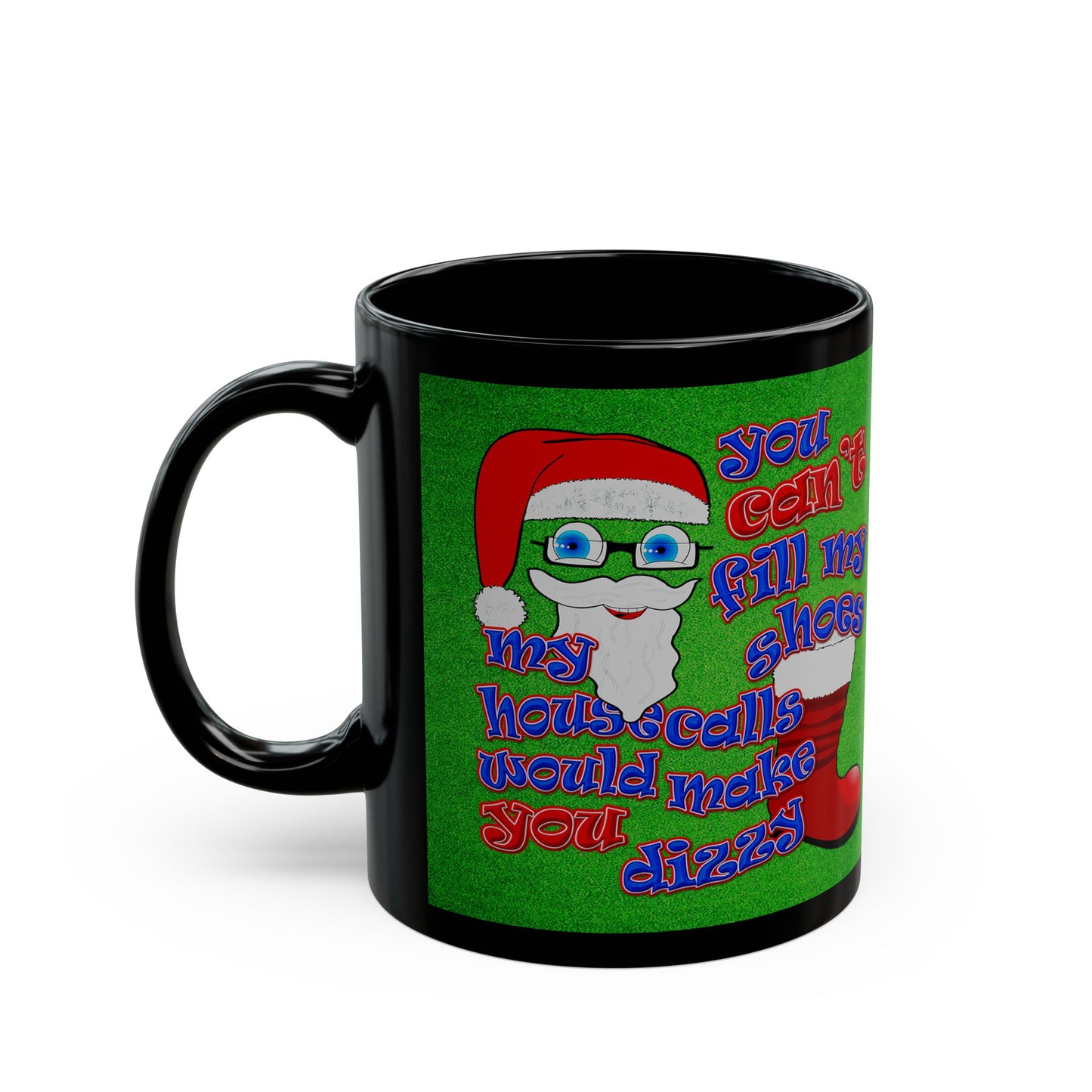santa's shoes - Black Mug (green turf)