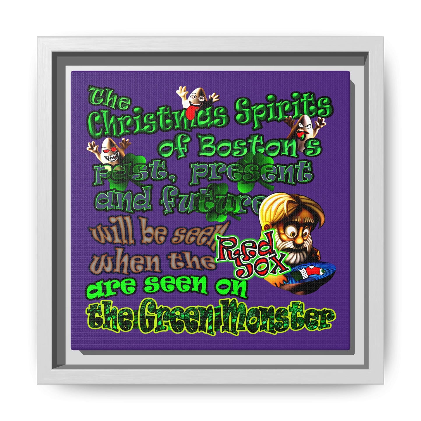 christmas spirits of boston - framed canvas art (purple)