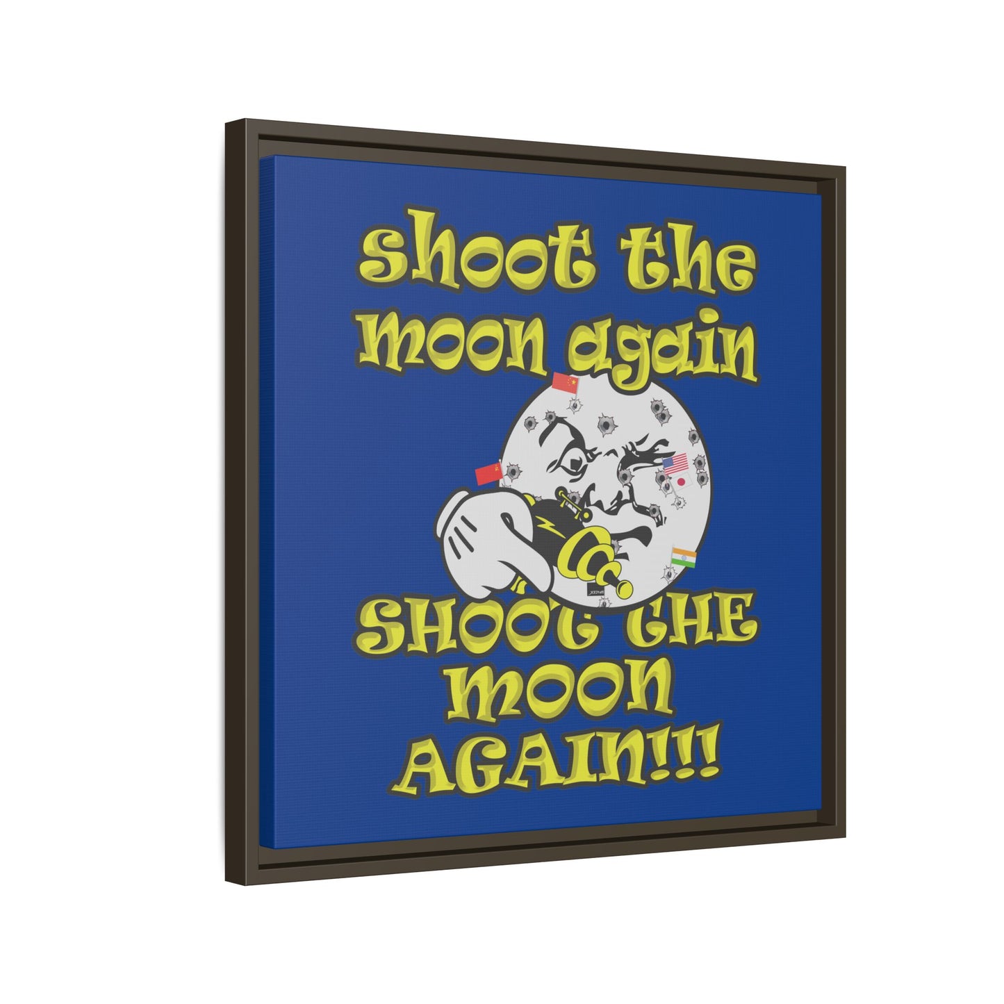 shoot the moon again - framed canvas art (dark blue)