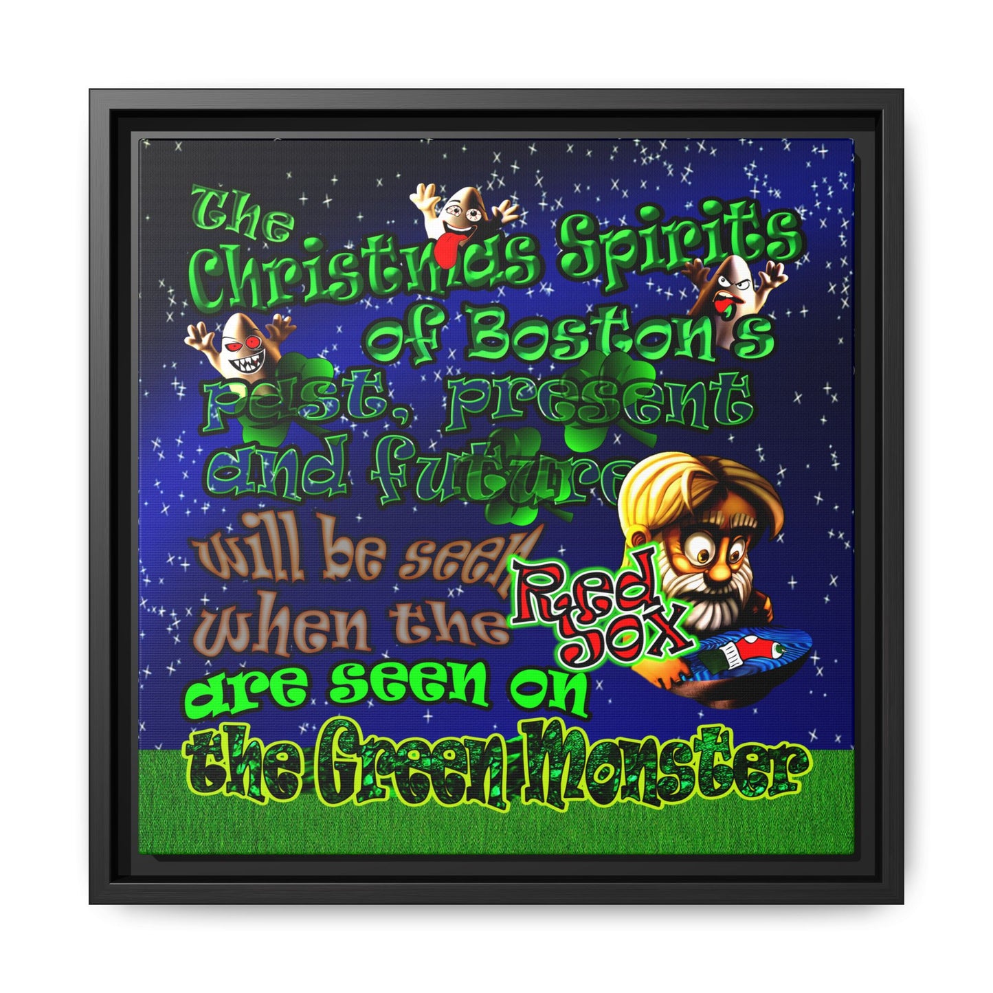 christmas spirits of boston - framed canvas art ('snoops' background)