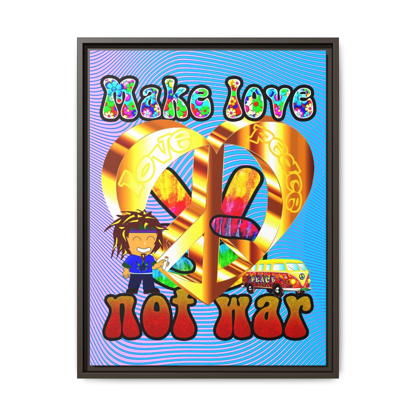 love peace - framed canvas art (light blue-purple wave)