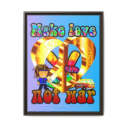 love peace - framed canvas art (light blue-purple wave)
