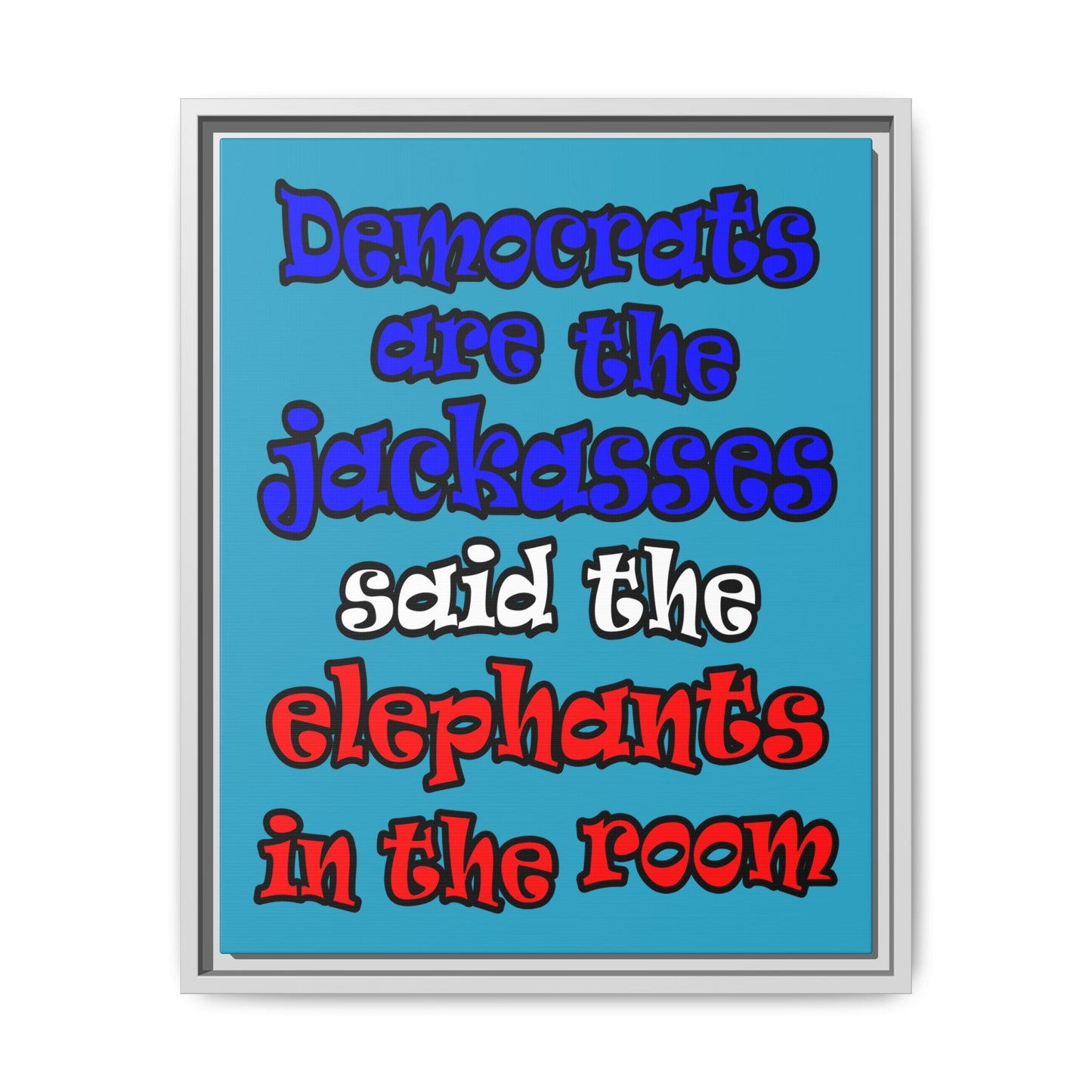donkeys and elephants - framed canvas art (turquoise)