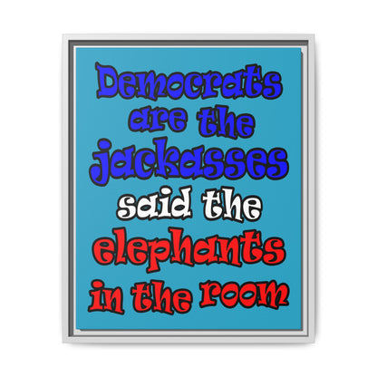 donkeys and elephants - framed canvas art (turquoise)