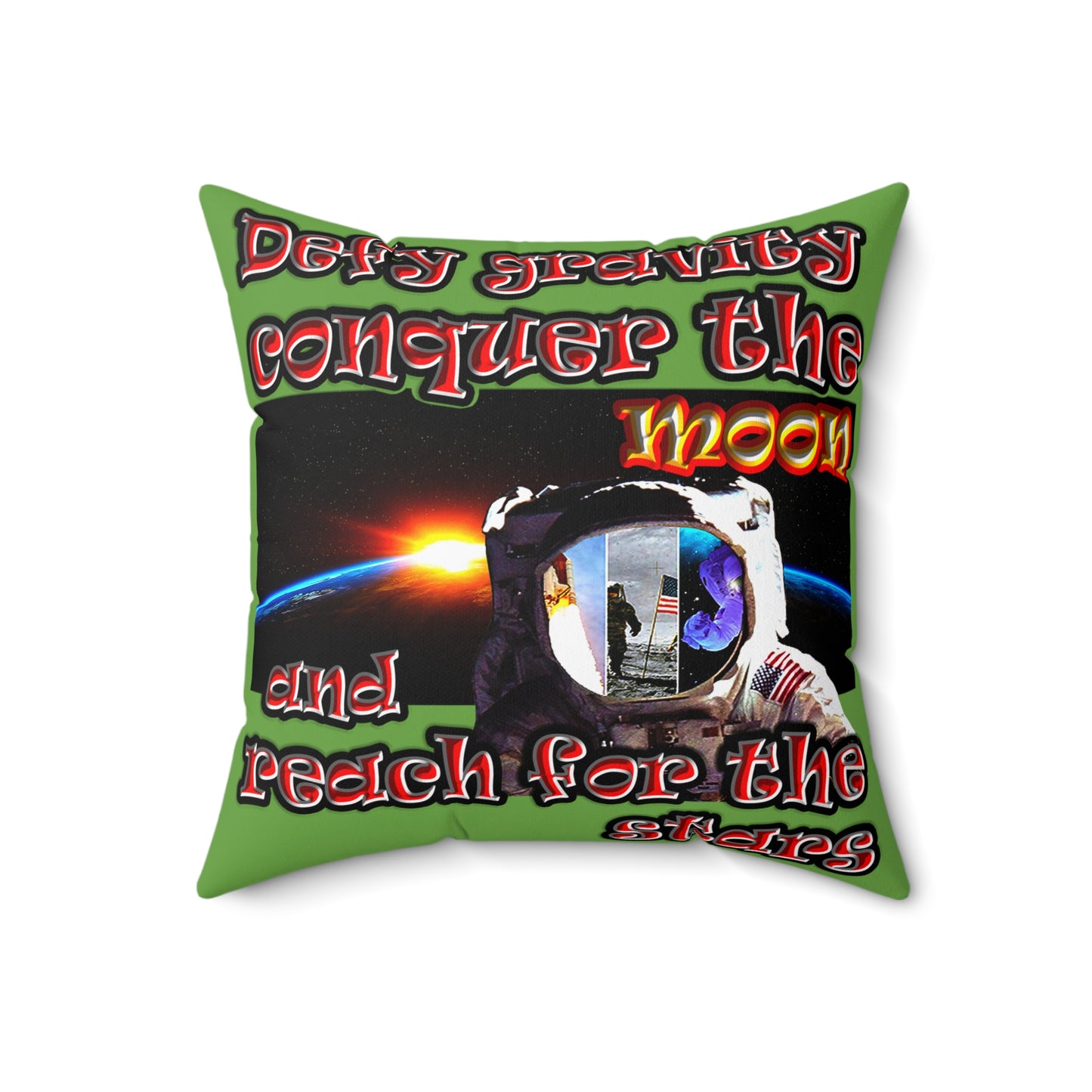 defy conquer reach - Spun Polyester Square Pillow - (green)