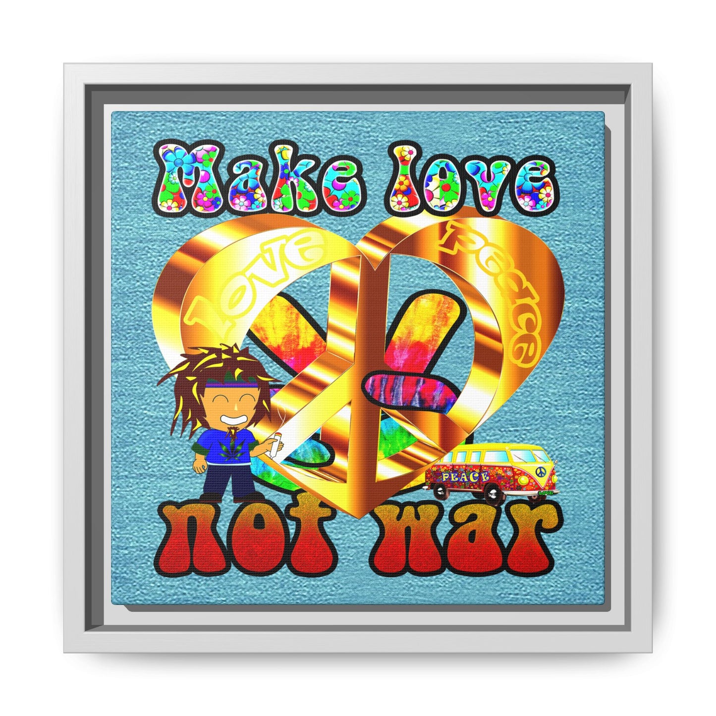 love peace - framed canvas art (faded blue)