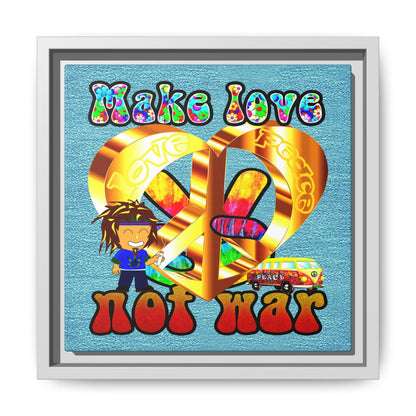 love peace - framed canvas art (faded blue)