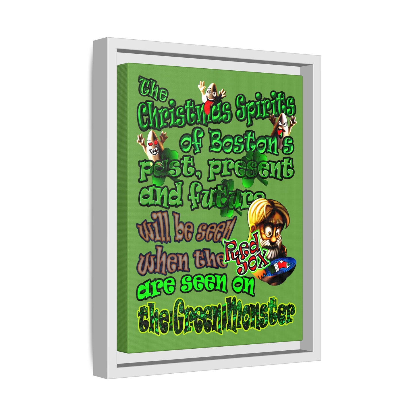 christmas spirits of boston - framed canvas art (green)