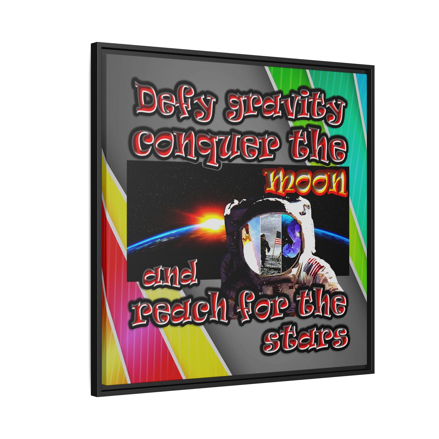defy conquer reach - framed canvas art (rainbow split)