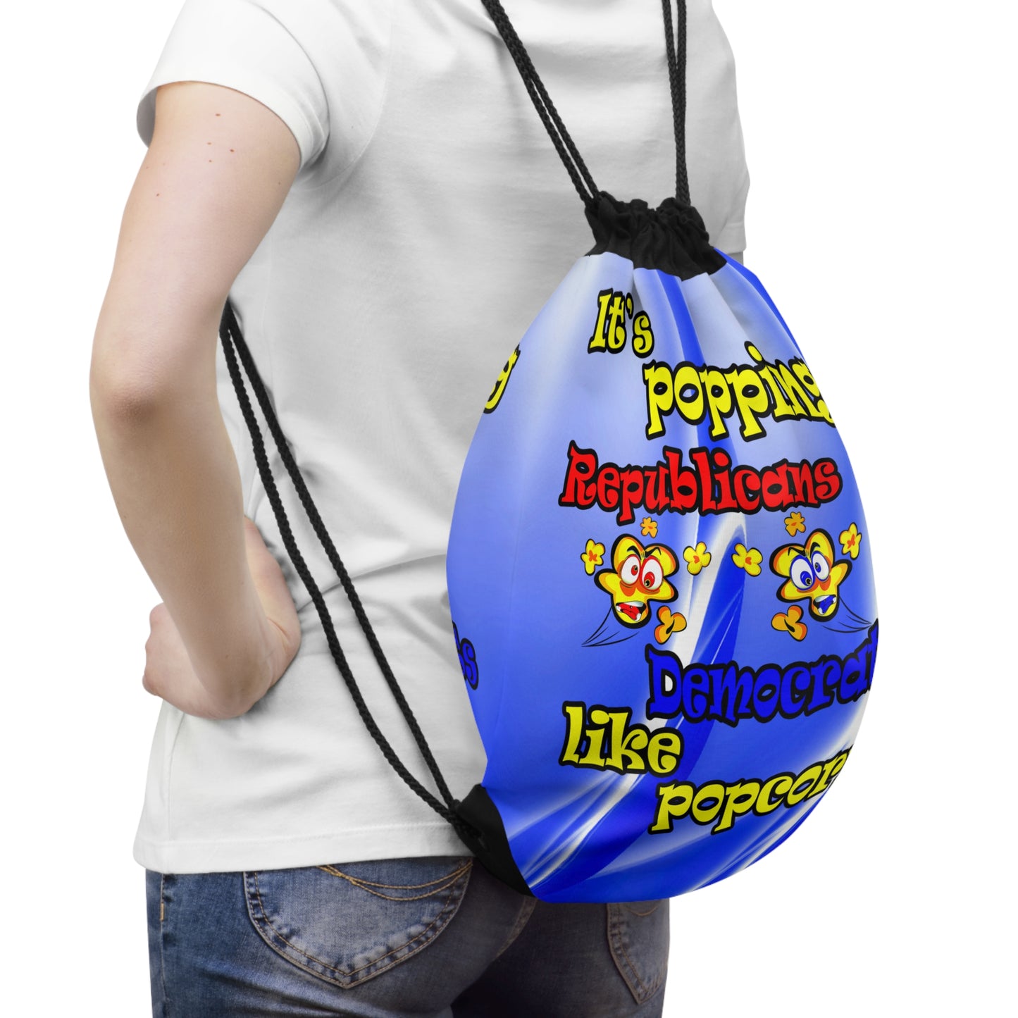 popping like popcorn - Drawstring Bag (blue-white wave)