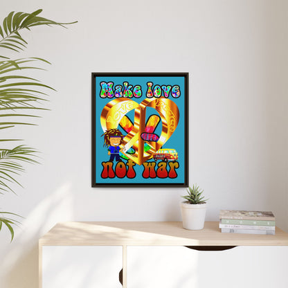 love peace - framed canvas art (turquoise)
