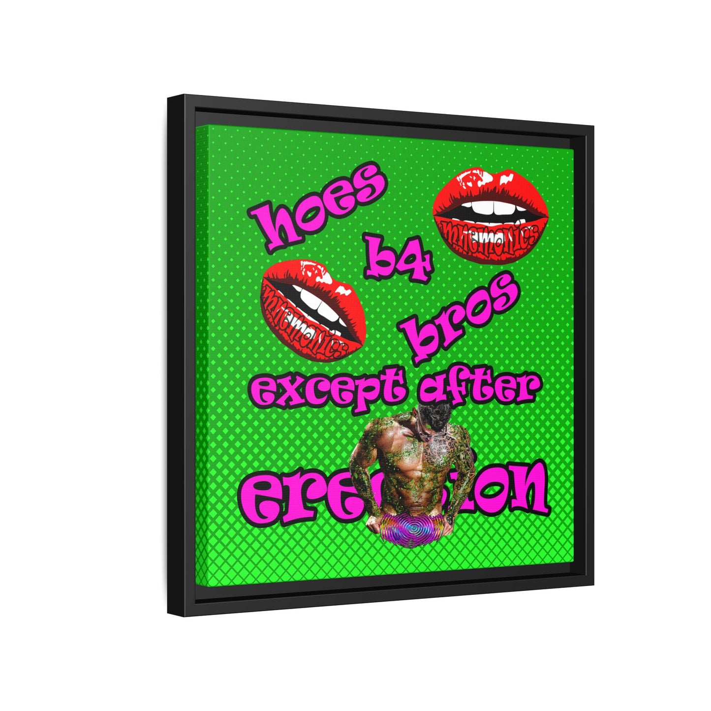 hoes b4 bros - framed canvas art (logo green)