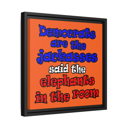 donkeys and elephants - framed canvas art (orange)