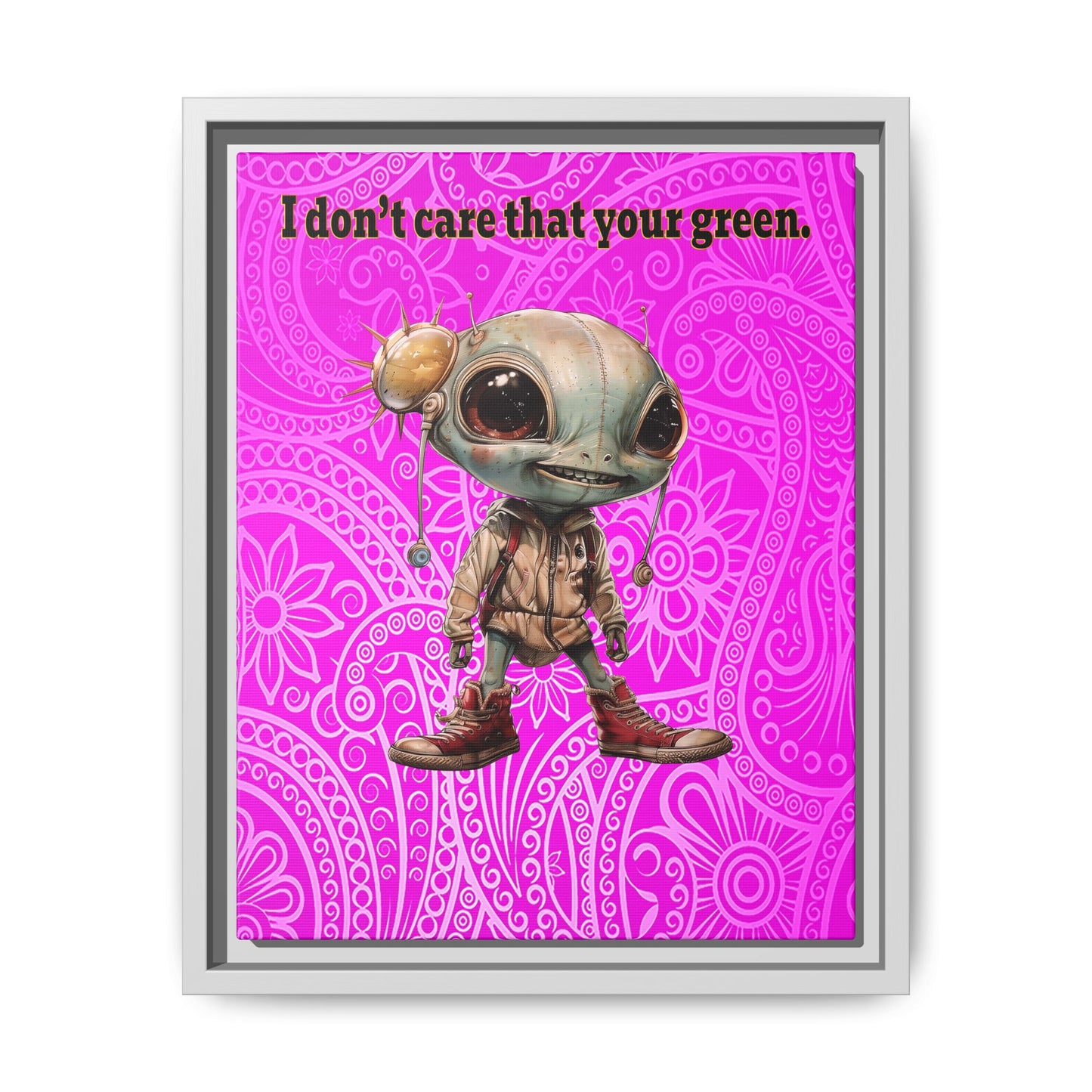 I don't care that your green - framed canvas art (pink swirl)