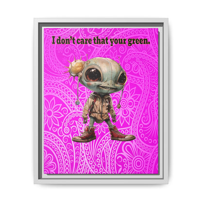 I don't care that your green - framed canvas art (pink swirl)